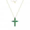 Naszyjnik złoty krzyż z zielonymi cyrkoniami
