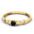 0,10ct black diamond ring in 14k yellow gold with infinity symbol