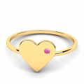 Pierścionek złoty serce z różową cyrkonią 