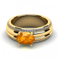 Szeroki pierścionek złoty z pomarańczową cyrkonią