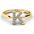 Pierścionek złoty literka K z cyrkoniami
