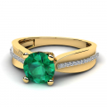Błyszczący pierścionek złoty z zieloną cyrkonią