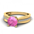 Błyszczący pierścionek złoty z różową cyrkonią