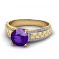 Klasyczny pierścionek złoty z fioletową cyrkonią 