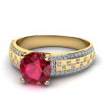 Klasyczny pierścionek złoty rubin z brylantami 