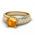Klasyczny pierścionek złoty cytryn z brylantami