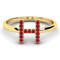 Pierścionek złoty literka H z rubinami 