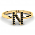 Pierścionek złoty literka N z czarnymi cyrkoniami 