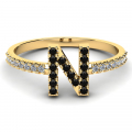 Pierścionek złoty literka N z czarnymi cyrkoniami 