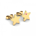 Koczyki złote gwiazdki różowa cyrkonia grawer 