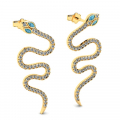 Kolczyki złote węże z błękitnymi cyrkoniami