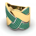 Szeroki pierścionek złoty zielone cyrkonie 14kr