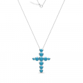 Naszyjnik srebrny krzyż błękitne cyrkonie