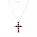 Naszyjnik srebrny krzyż bordowe cyrkonia