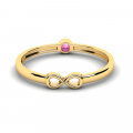 Pierścionek złoty infinity z różową cyrkonią 