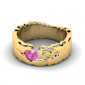 Pierścionek złoty szeroki z różową cyrkonią 14kr