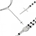 Naszyjnik srebrny z czarnymi koralikami krzyż