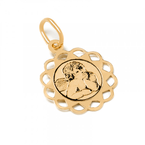 Tiny 14k gold medal pendant with Guardian Angel