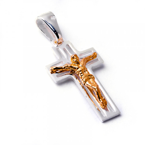 Krzyżyk srebrny ze złotem na komunię chrzest