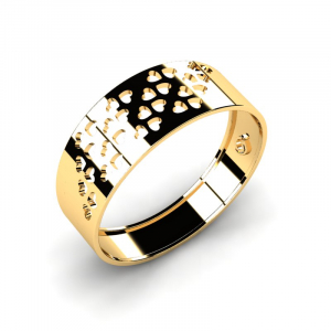 Szeroki pierścionek obrączka złota z serduszkami