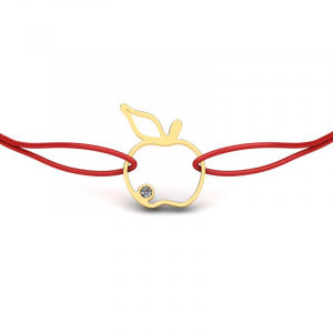 8k yellow gold cord bracelet with an apple and zirconia