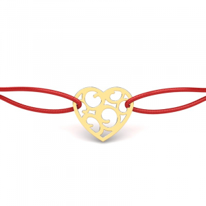 14k yellow gold cord bracelet with heart