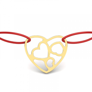 8k yellow gold cord bracelet with hearts in the heart
