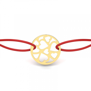 8k yellow gold cord bracelet with hearts in the circle