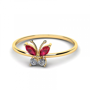 Pierścionek złoty z rubinowym motylkiem