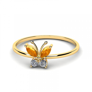 Pierścionek złoty pomarańczowe cyrkonie motylek