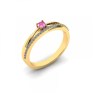 Pierścionek złoty z różową cyrkonią zaręczyny