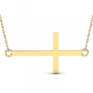 Naszyjnik złoty z dużym błyszczącym krzyżem