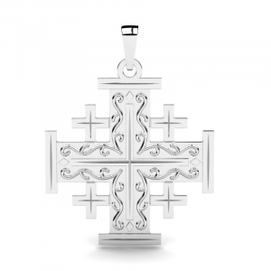 Krzyż z białego złota duży jerozolimski grawer