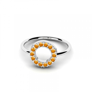 Pierścionek białe złoto pomarańczowe cyrkonie koło
