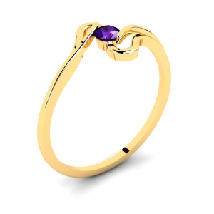 Pierścionek złoty zaręczynowy z fioletową cyrkonią