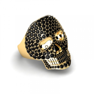 Sygnet złoty czaszka skull z czarnymi cyrkoniami