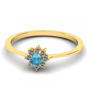 Pierścionek złoty zaręczynowy z błękitną cyrkonią