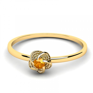 Pierścionek złoty kwiatuszek pomarańczowa cyrkonia
