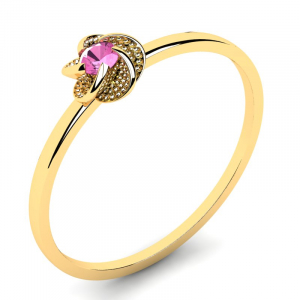 Pierścionek złoty kwiatuszek z różową cyrkonią