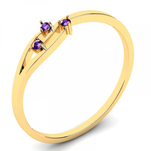 Pierścionek złoty zaręczynowy fioletowe cyrkonie