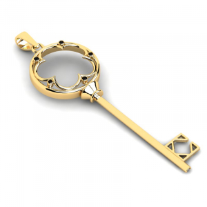Wisiorek złoty duży klucz z czarnymi cyrkoniami