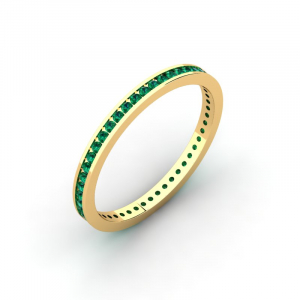 Obrączka złota rings z zielonymi cyrkoniami 14kr