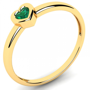 Pierścionek złoty zielone serce z cyrkonią