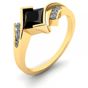 Pierścionek złoty z czarną cyrkonią zaręczynowy