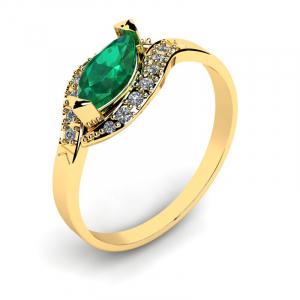 Pierścionek złoty z zieloną cyrkonią zaręczynowy