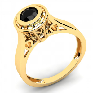 Pierścionek złoty z czarnym brylantem na zaręczyny