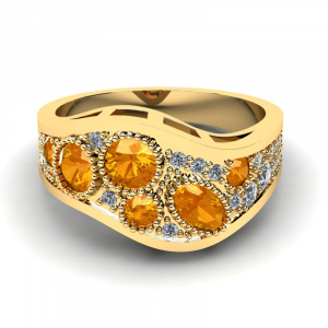 Pierścionek złoty z pomarańczowymi cyrkoniami 