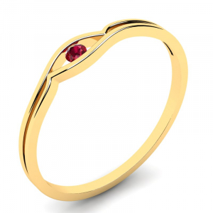 Pierścionek złoty zaręczynowy z czerwoną cyrkonią