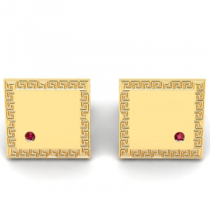 Spinki złote mankiety kwadraty greckie z rubinami 