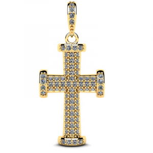 Krzyż złoty błyszczący z cyrkoniami 14kr